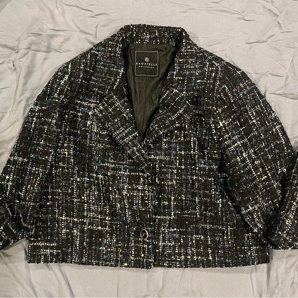 Black Blazer with silver, white , blue and sparkle patterns. - Picture 2 of 4